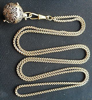 Victorian Full Length Gleaming Rolled Gold Muff Chain & Unusual Locket. 3
