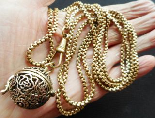 Victorian Full Length Gleaming Rolled Gold Muff Chain & Unusual Locket. 4