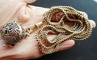Victorian Full Length Gleaming Rolled Gold Muff Chain & Unusual Locket. 6