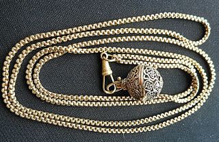 Victorian Full Length Gleaming Rolled Gold Muff Chain & Unusual Locket. 7