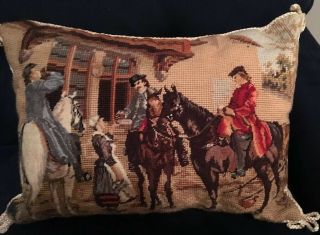 Aubusson Vintage French Tapestry Pillow Horse Scene Needlepoint