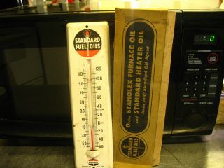 Vintage Standard Fuel Oil 12 " X 3 " Metal Advertising Thermometer Sign