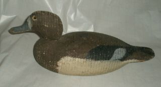 Vintage Antique Rough Solid Wood Duck Decoy Glass Eyes Painted Brown & Blue 2