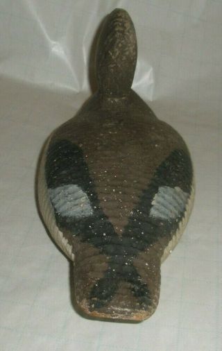 Vintage Antique Rough Solid Wood Duck Decoy Glass Eyes Painted Brown & Blue 3