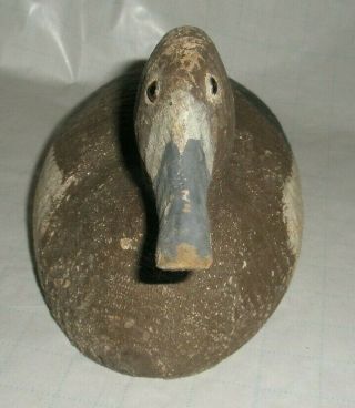 Vintage Antique Rough Solid Wood Duck Decoy Glass Eyes Painted Brown & Blue 4