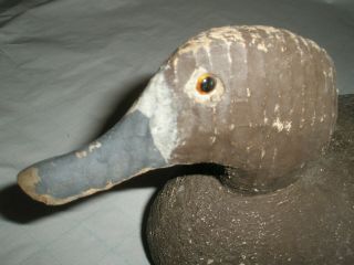 Vintage Antique Rough Solid Wood Duck Decoy Glass Eyes Painted Brown & Blue 6