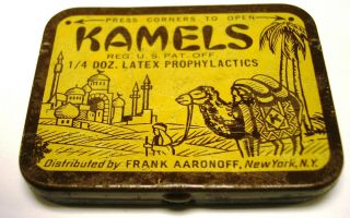 Vintage - Kamels - 1/4 Doz Latex Prophylactics - Condom Tin - Rare - Aaronoff