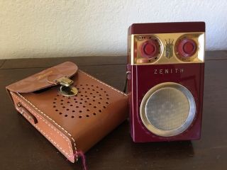 Vtg Zenith Royal 500 Transistor Radio Burgundy/maroon Owl Eyes
