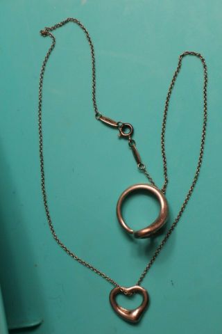 2 Vintage Tiffany & Co Elsa Peretti 925 Heart Pendant Chain And Heart Ring