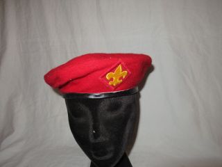 Vtg Official Headwear Bsa Boy Scouts Of America Red 100 Wool Beret Hat Medium