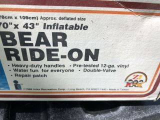 Inflatable Intex 1988 Vintage Large Bear Ride on Pool Toy 70x43 3