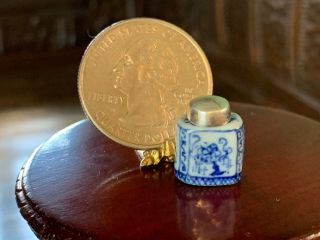 Muriel Hopwood Miniature Dollhouse Porcelain Porcelain & Sterling Tea Caddy Rare