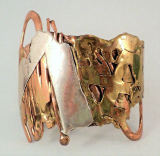 Vintage Brutalist 3 - Metal Cuff Bracelet Copper Brass Silver Big Bold Layers Mcm