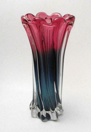 Vintage Italian Murano Glass Vibrant Blue & Pink Vase Mid Century Eames Era