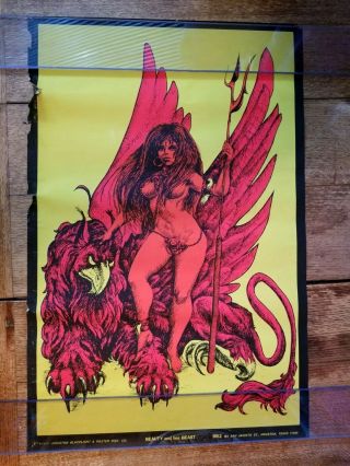 Beauty And Her Beast Black Light Poster Vintage 1969,  Hb2,  Nude Warrior