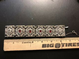 Vintage Rhinestone Bracelet With Red And Clear Stones In Art Deco Style. 3