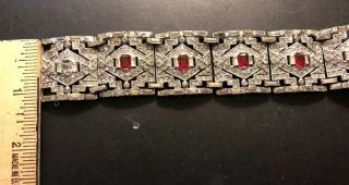Vintage Rhinestone Bracelet With Red And Clear Stones In Art Deco Style. 4