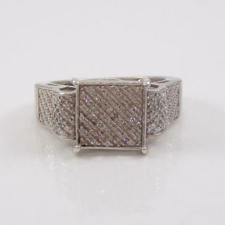 Vintage Sterling Silver 0.  25ctw Diamond Modernist Ring Size 7.  5 Lfd4