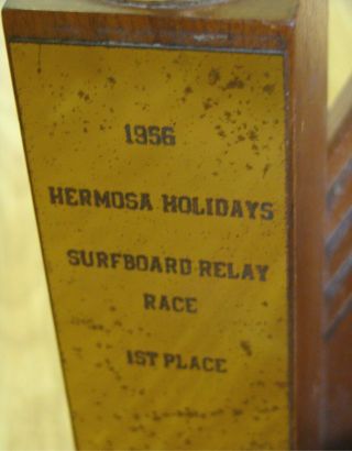 1956 Hermosa Beach Holidays Surfing Trophy Bob Hogan 1st Place Surfboard Relay 2