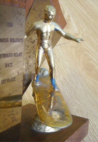 1956 Hermosa Beach Holidays Surfing Trophy Bob Hogan 1st Place Surfboard Relay 5