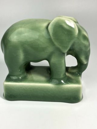 Vintage Rookwood Pottery Green Elephant Small Paperweight 6480