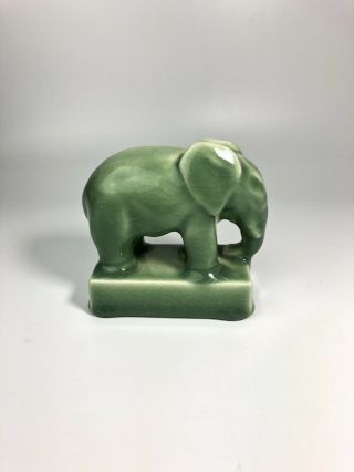 Vintage Rookwood Pottery Green Elephant Small Paperweight 6480 2