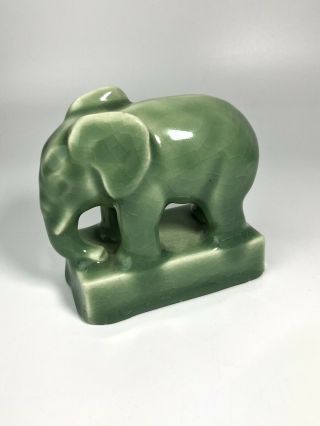Vintage Rookwood Pottery Green Elephant Small Paperweight 6480 7