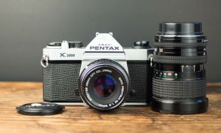 Vintage Pentax K1000 35mm Slr Film Camera W/ 2 Lenses - S/h