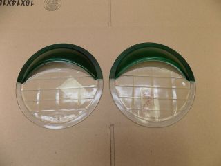 Nos Pair Vintage Macbeth Evans Glass Headlight Lens Green Hood Pittsburg Hudson