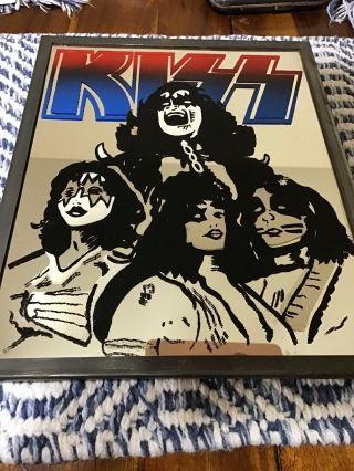 Vintage Painted Kiss Group Mirror Rock And Roll Framed 10 X8