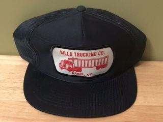 Vintage Bills Trucking Company Tools Mesh Snapback Hat 1980’s Navy Blue Patch