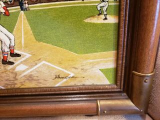 Vintage Baseball Stadium Sports Oil Painting Wood Frame 13 3/4 