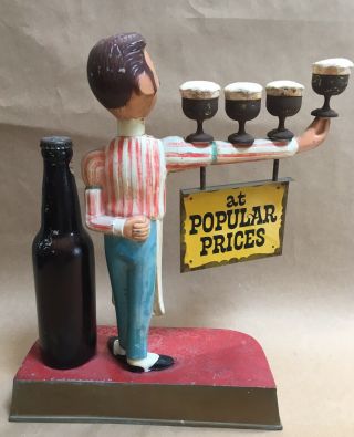 Pabst Blue Ribbon beer sign waiter guy statue cast metal vintage 1950s bartender 2