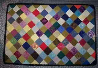 Vintage Antique Handmade Geometric Colorful Hooked Braided Rug 43 " X 29 "