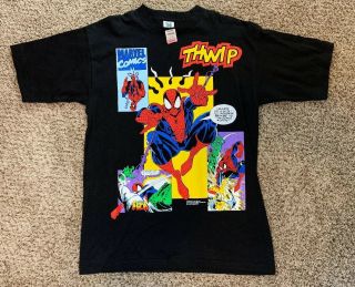 Vintage 1993 Marvel Spiderman All Over Print Comic Shirt Rap Tee Movie Large