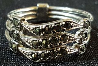 Sterling Silver & Marcasite Vintage Art Deco Antique Ring - Size M