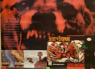 Ultra Rare/Vintage 1995 Secret of Evermore Nintendo Poster 26×39 NM 2