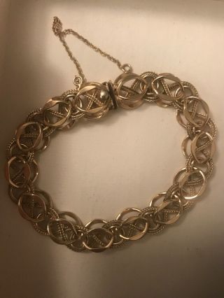 Vintage Winard 12kt Gold Filled Link Charm Bracelet W/ Safety Chain