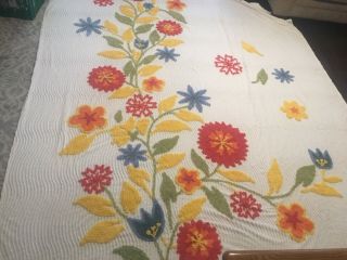 Vtg Chenille Floral Bright Colorful King Full Bedspread