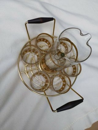 Culver Martini Pitcher Caddy Vintage Set Of 6 Glasses Floral Gold Mid Century