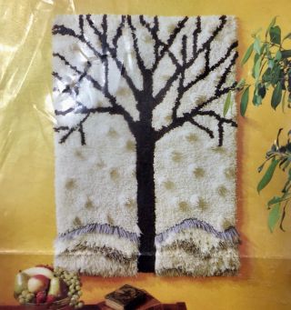 Vintage Bernat Snow Tree Hi Lo Wallhanging Latch Hook Canvas Vintage 70 