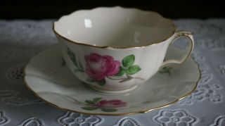 Vintage Meissen Fine Bone China Pink Rose Gold Rim Tea Cup And Saucer Set