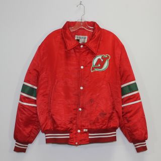 Vintage Jersey Devils Nhl Shain Satin Jacket Size Xl Red Green