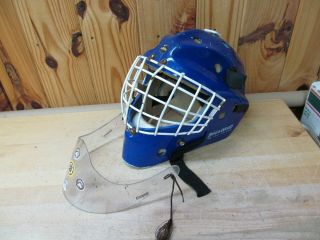 Vintage Sher - Wood Van Velden Hockey Goalie Helmet Mask,  Cooper – Blue/white