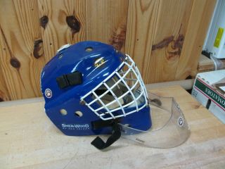 Vintage Sher - Wood Van Velden Hockey Goalie Helmet Mask,  Cooper – Blue/White 3