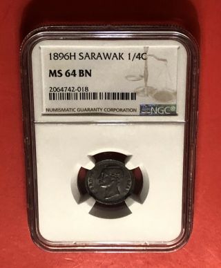 Sarawak - 1896 H - Uncirculated 1/4 Cent,  Graded By Ngc Ms64 Brown.  Rare Grade.