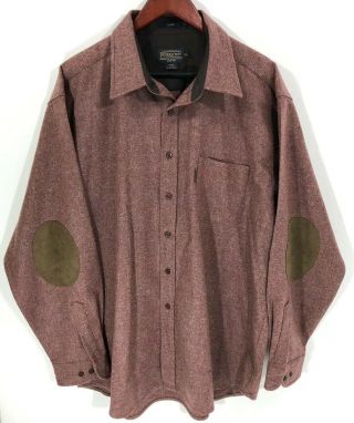 Pendleton Mens Trail Shirt Suede Elbow Patch Red Wool Size 2xl Euc Vintage