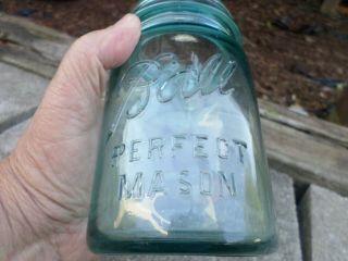 BALL JAR 13 PERFECT MASON PINT SIZE FRUIT JAR VINTAGE OCEAN BLUE 3