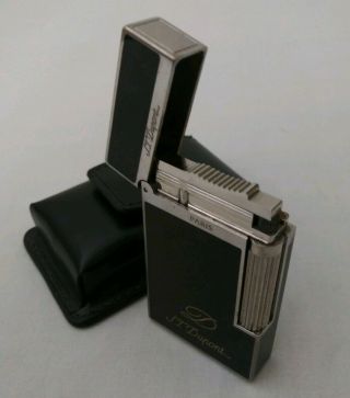 Vintage S.  T.  Dupont Laque De Chine Black W/ Silver Trim Logo Emblazoned Lighter