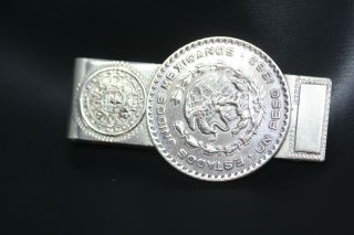 Vintage Heavy Mexican Aztec Coin Calendar Money Clip 925 Sterling Silver 3 " 33gr